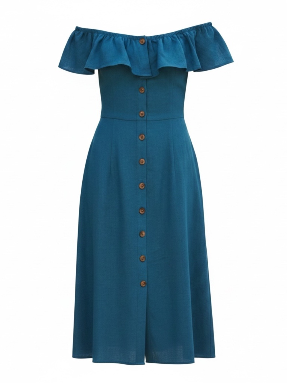 ANTONIO MELANI Linen Blend Dress Ocean Blue Button Up Midi SZ 8 - Medium Coastal